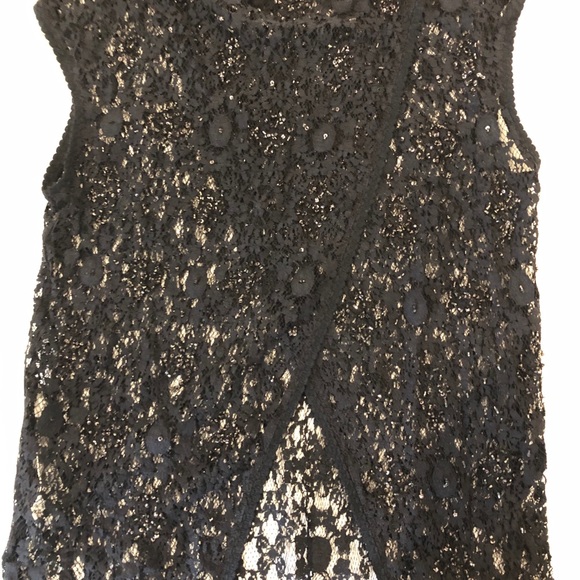 Zara evening black lace rhinestone top S NWT - Picture 6 of 8